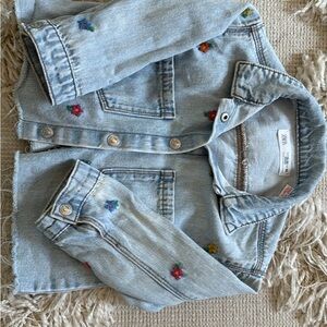 Zara Blue Denim Jacket with Colorful floral Embroidery
